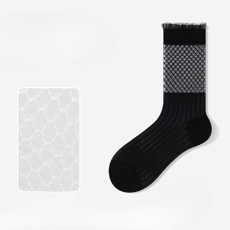 Women's Summer Thin Lace Hollow Mesh Breathable College Wind Tube Cotton Socks