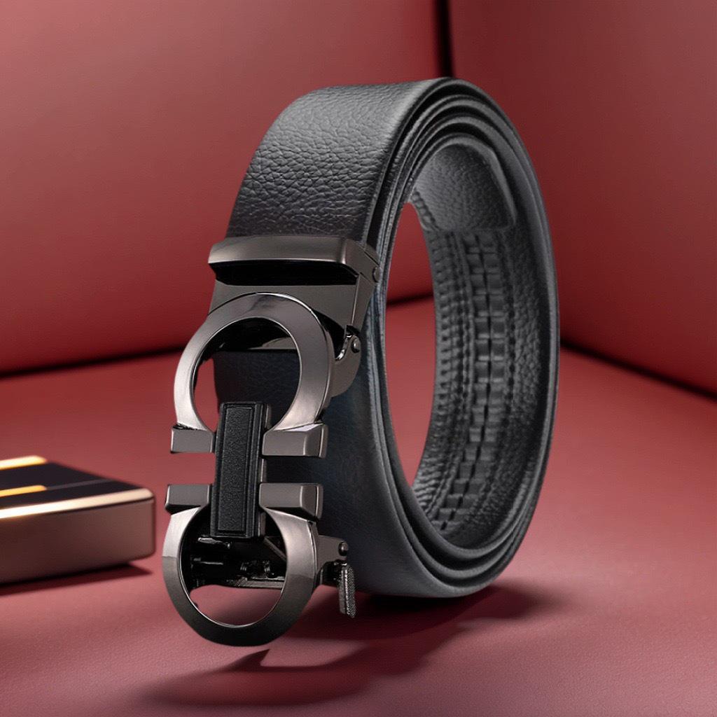 Men's High-End Leather Belt with Automatic Buckle: Durable, Stylish Gift for Young and Middle-Aged Fashion Trends