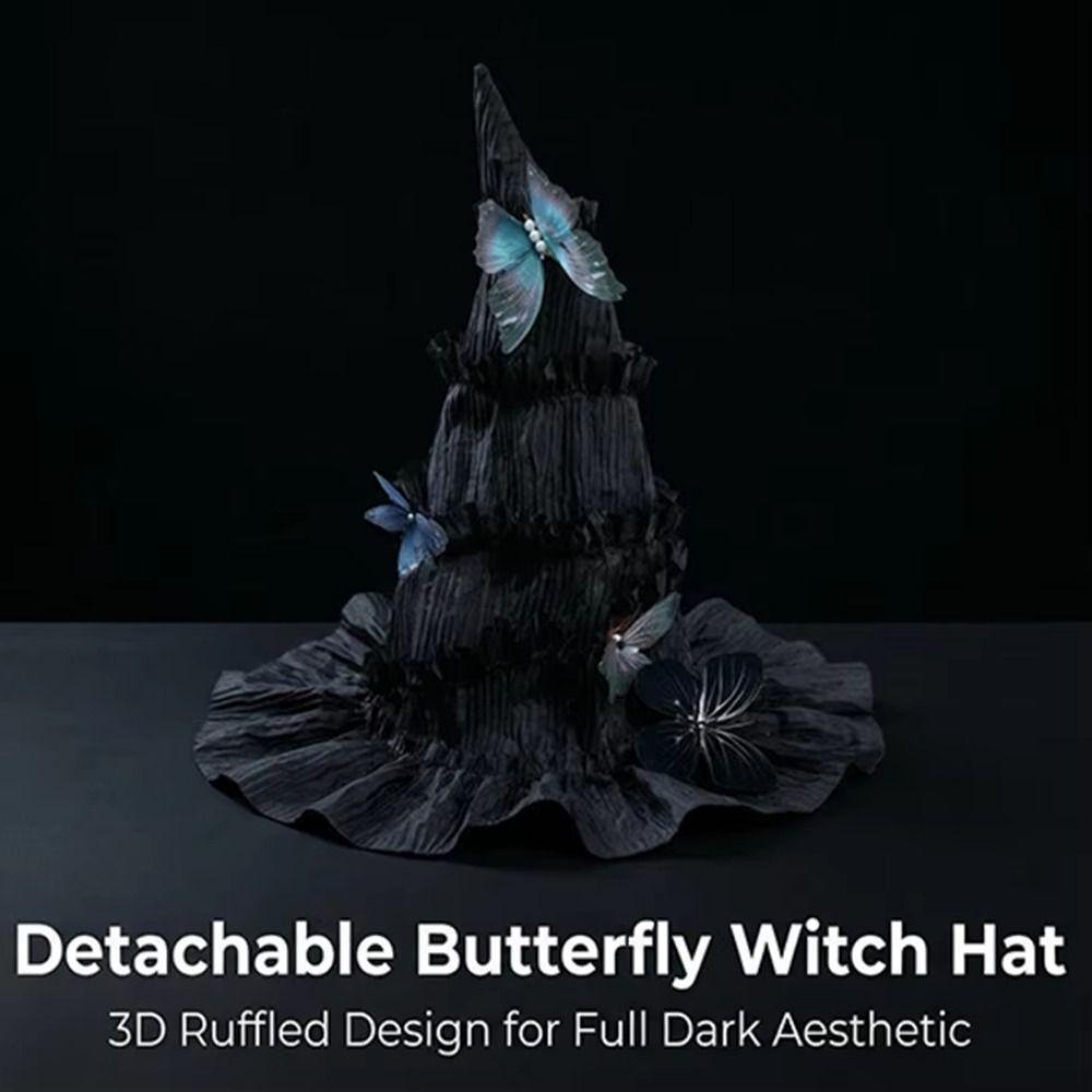 Tall Pointed Cone Top Halloween Hat Gothic Ruched Masquerade Cap Lolita Witch Hat  Masquerade Ball