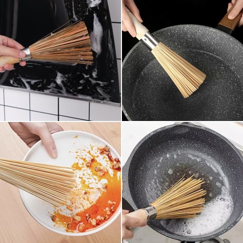 ESJNNK Kitchen Bamboo Sasara Kitchen Brush, Bamboo Dish Brush, Dishwashing Brush, Scrubber, Cleaning Brush for Sink, Kitchen, Frying Pan, Hanging Type
