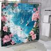 1pc Ocean Wave Surf Shower Curtain Floral and Marine Scene Pattern Bathroom Decor Polyester Fabric with 12 Hooks