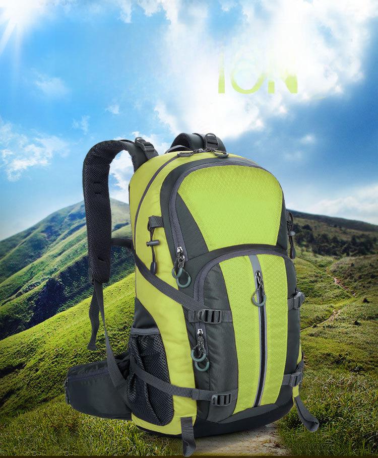 Mochila de caminhada leve de nylon, 45L, à prova d'água com faixas reflexivas de segurança, design de costas duplas