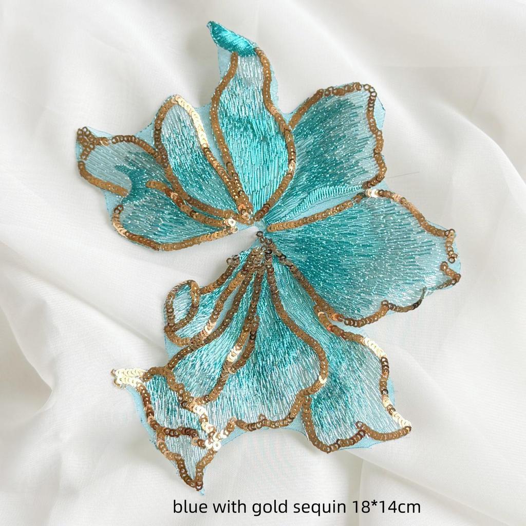 Large Red Gold Sequin Flower Embroidered Lace Patch for Clothing, Dresses, and DIY Decorations