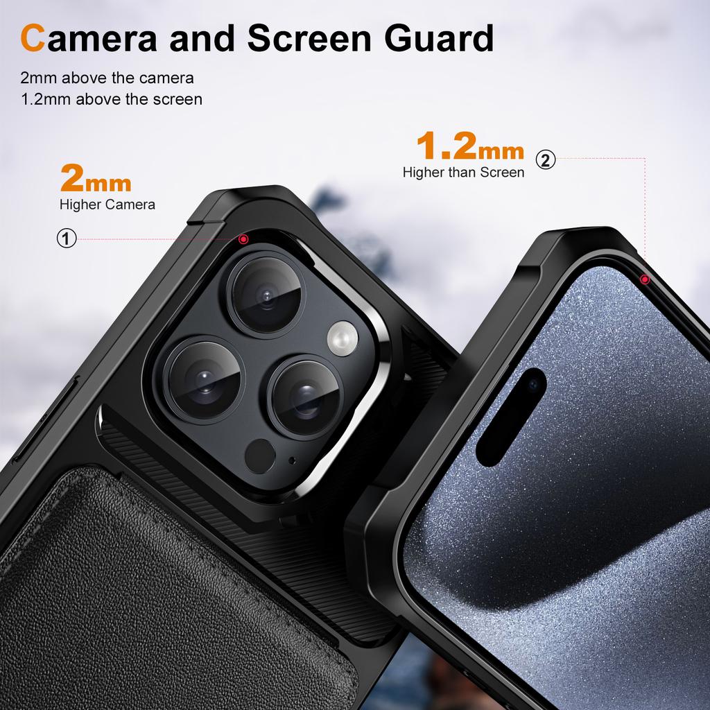 For iPhone 16 Pro Case Card Slot Kickstand PU+TPU Phone Cover