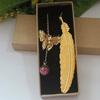 Custom Gold Plated Chinese Style Bookmark Classical Leaf Vein Feather Bookmarks