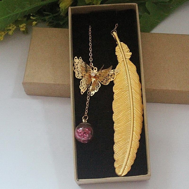Custom Gold Plated Chinese Style Bookmark Classical Leaf Vein Feather Bookmarks