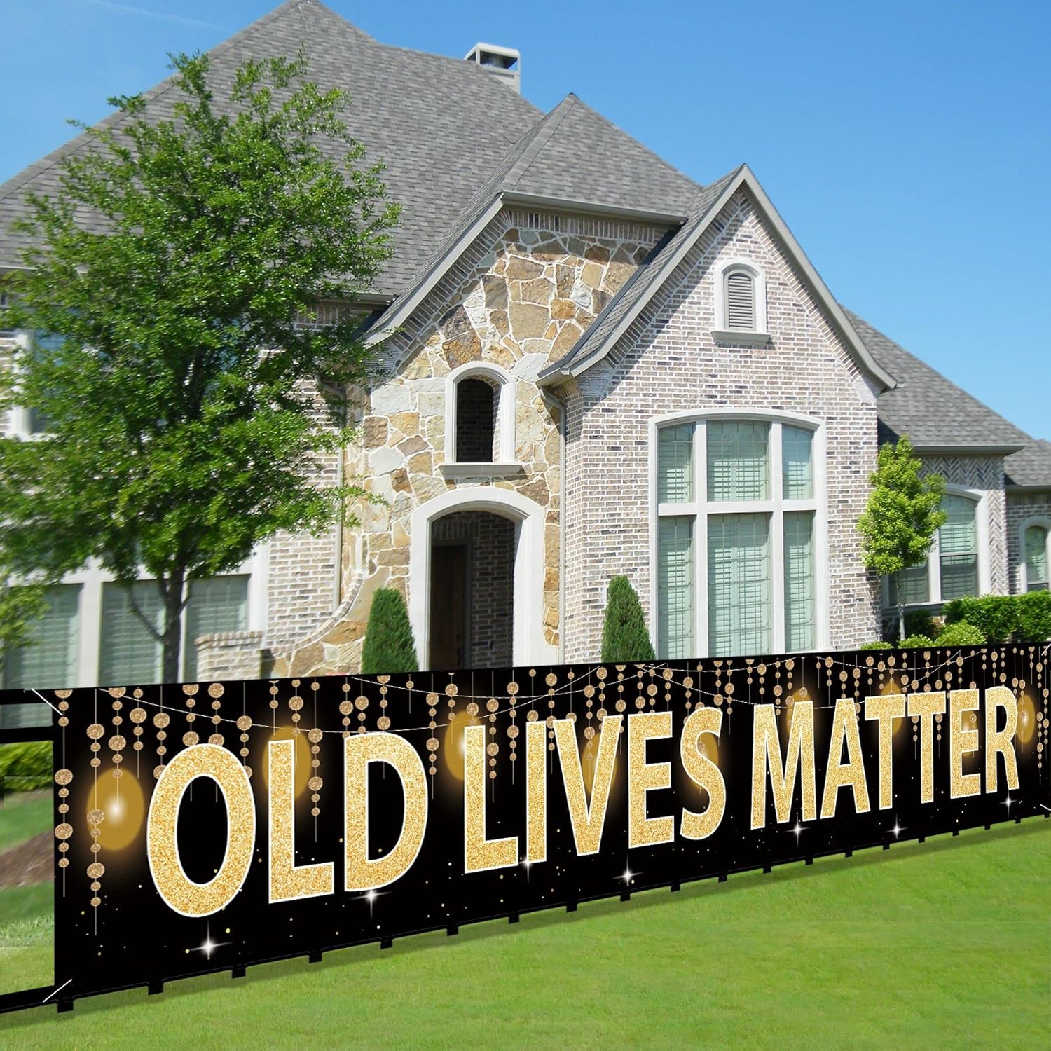Joyiou Old Lives Matter Birthday Banner Backdrop, Funny Retirement or 40th 50h 60th 70th 80th Birthday Gifts Party Decorations for Men, Unique Gag Gold OLM