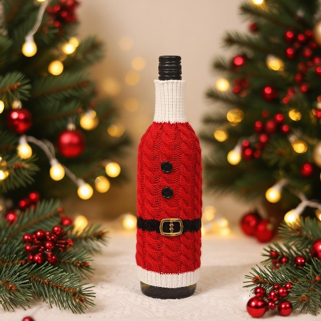 The New Christmas Knitted Wine Bottle Set Creative Wine Bottle Clothes Set Christmas Table Kitchen Dress-up Props Arrangement