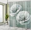 Green Shower Curtain, Futuristic Design of Poppy Flowers with Dreamy Petals and Scandi Lines, Cloth Fabric Bathroom De