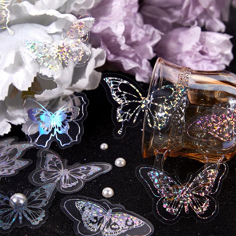 40pcs PET Holographic Transparent Sticker Pack, Shiny Journal Decor Material, DIY Waterproof Decals