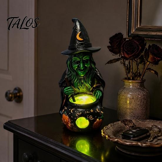 Spooky Halloween Table Centerpieces Witch Cauldron Lamp Figurine, Resin Scary Witches Lighted-Up Realistic Craft Cauldron, Festival Supplies