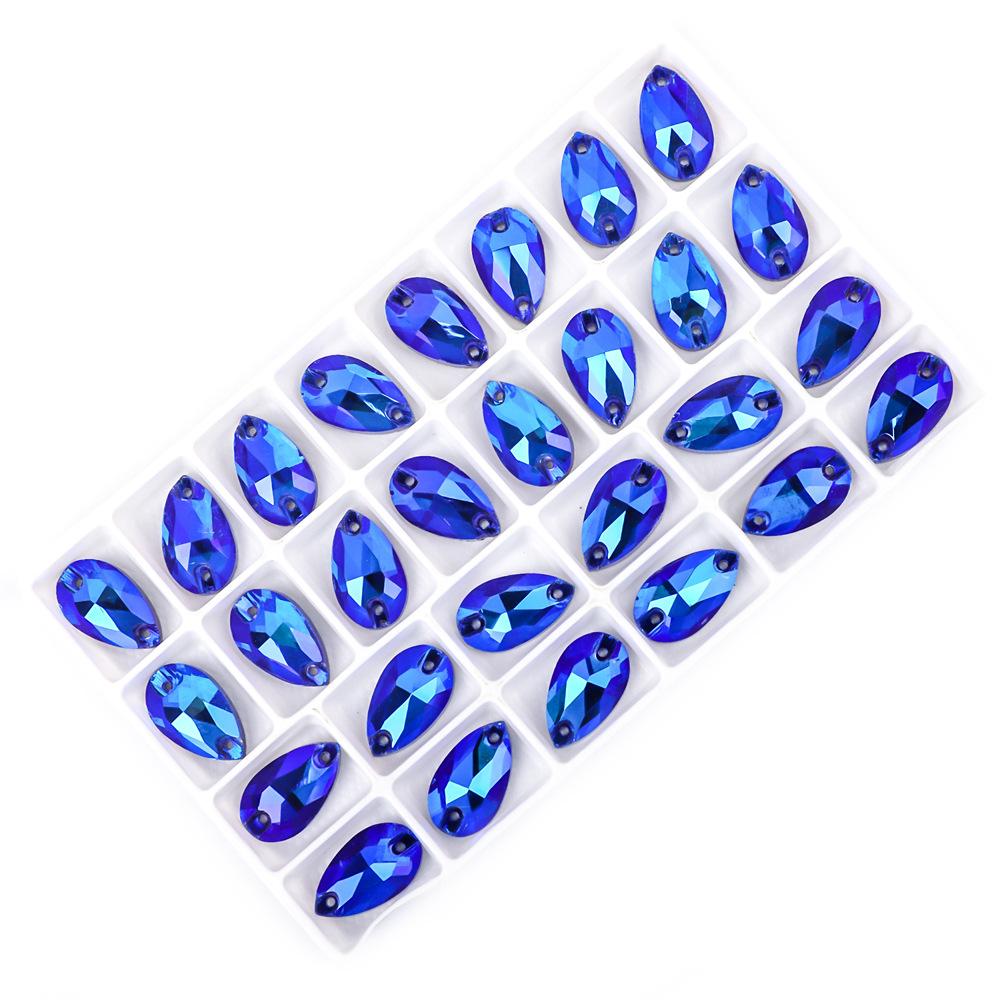 Weicher flacher Boden, tropfenförmig, flache Schnalle, Kristallglasmaterial, DIY handgenähte Bohrer, Bekleidung und Schuhe genähte Bohrer, doppeltes Loch