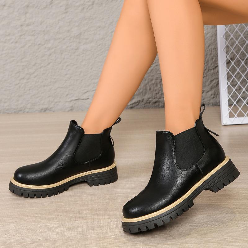Large-sized Shoes,  New Women's Shoes, Round-toed, Low-top, Thick-soled One-foot Boots, Short Boots