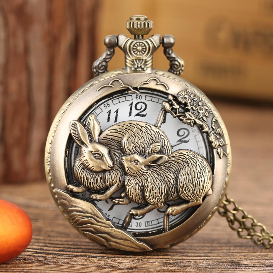 Vintage Chinese Zodiac Quartz Pocket Watch Necklace Pendant Gift Collectible Gifts for Men Women