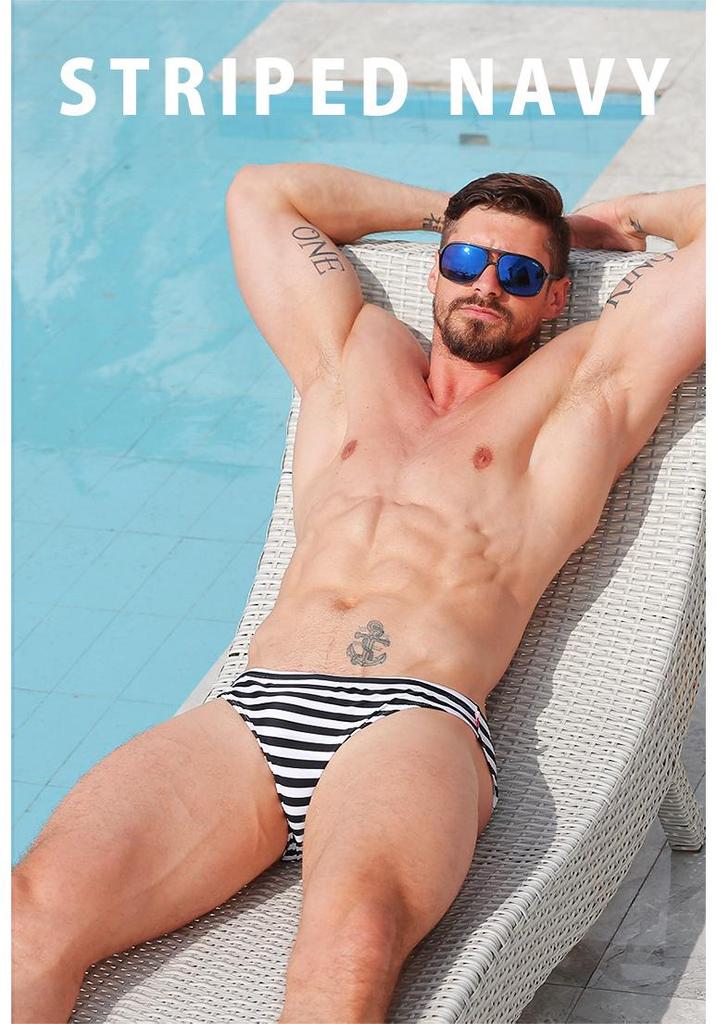 Men's Striped Triangle Swim Trunks - Fashionable Adult Swimsuit S3925
