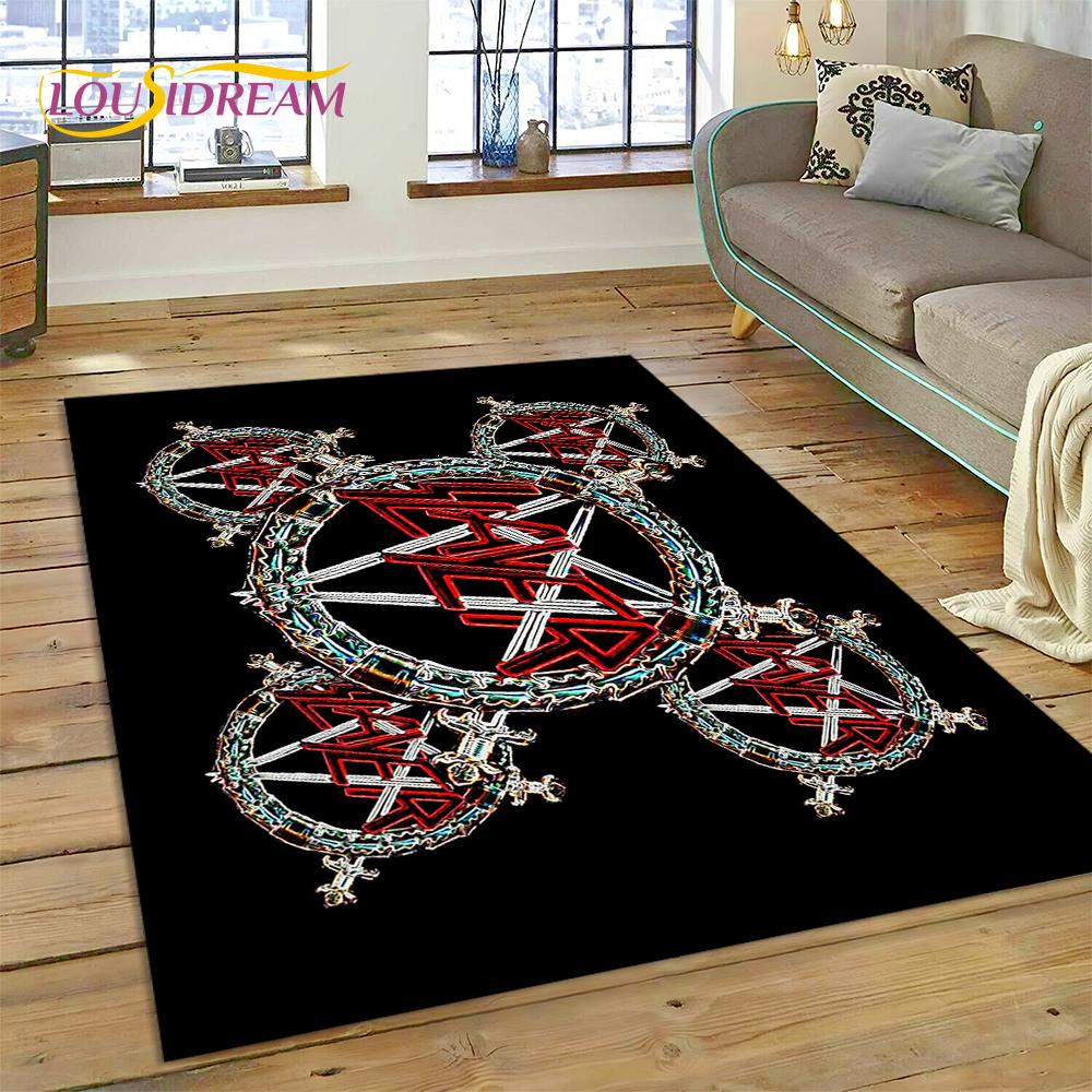 Tappeto Tappeto 3D Rock Slayer Heavy Metal Band per Soggiorno Camera da Letto Decorazione, Tappetino Antiscivolo Decorazione per Divano Zerbino Regali