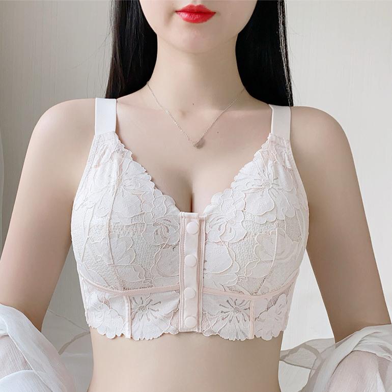 Front Button Lingerie Women's Summer Thin and Beautiful Back Lingerie Gathered Bra Plus Size Bra