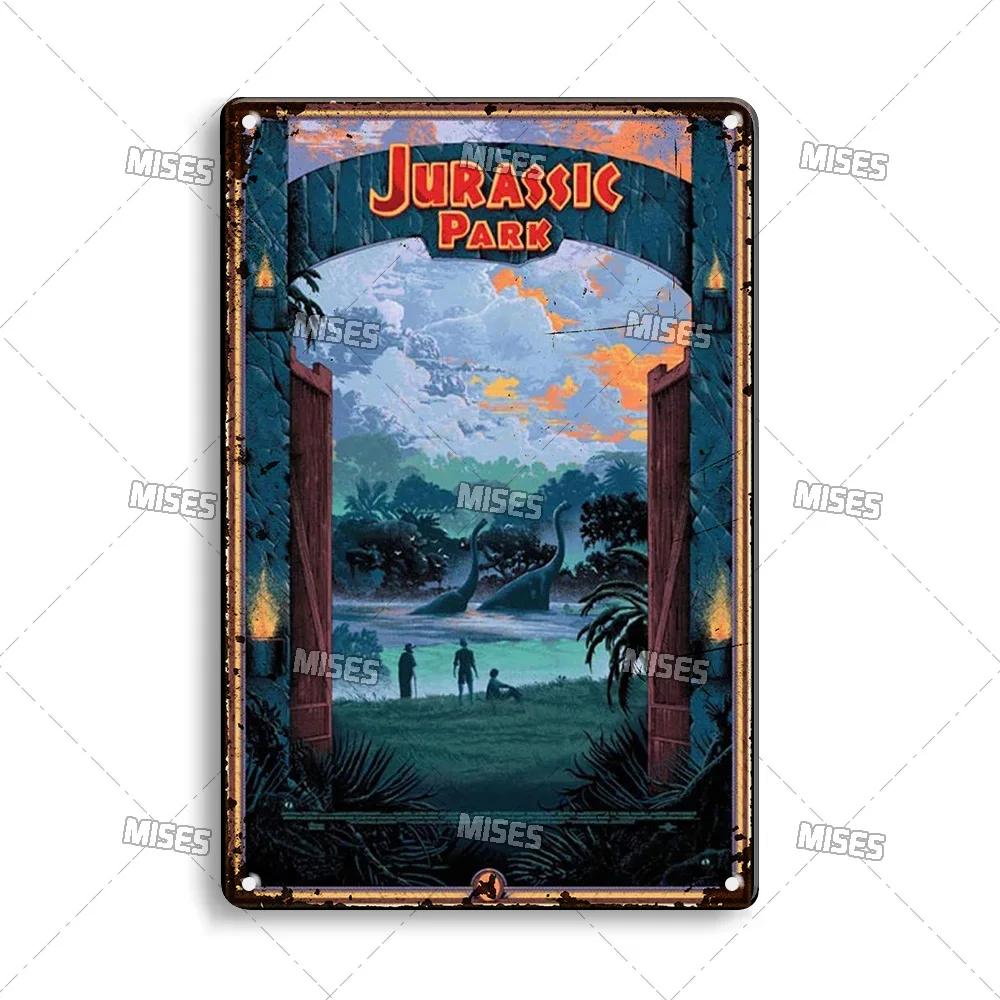 MISES Film Classico Jurassic Park Targa Metallica Pub Targa Metallica Giardino Vecchia Targa Murale Segno Metallico Arrugginito Decorazione Murale Poster Metallico