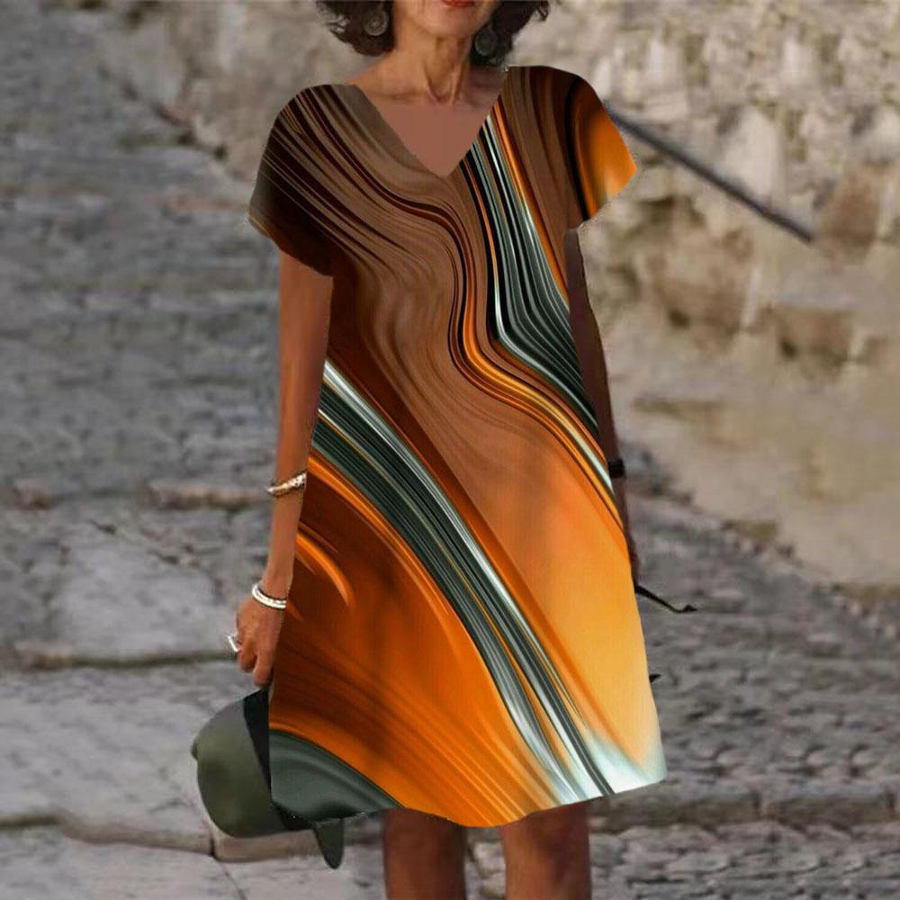 Tie Dye Regenbogenprint Damenkleid Elegant Süß Lässig Kurzarm V-Ausschnitt A-Linie Kleid Sommer Mode Oversized Kleidung Damen