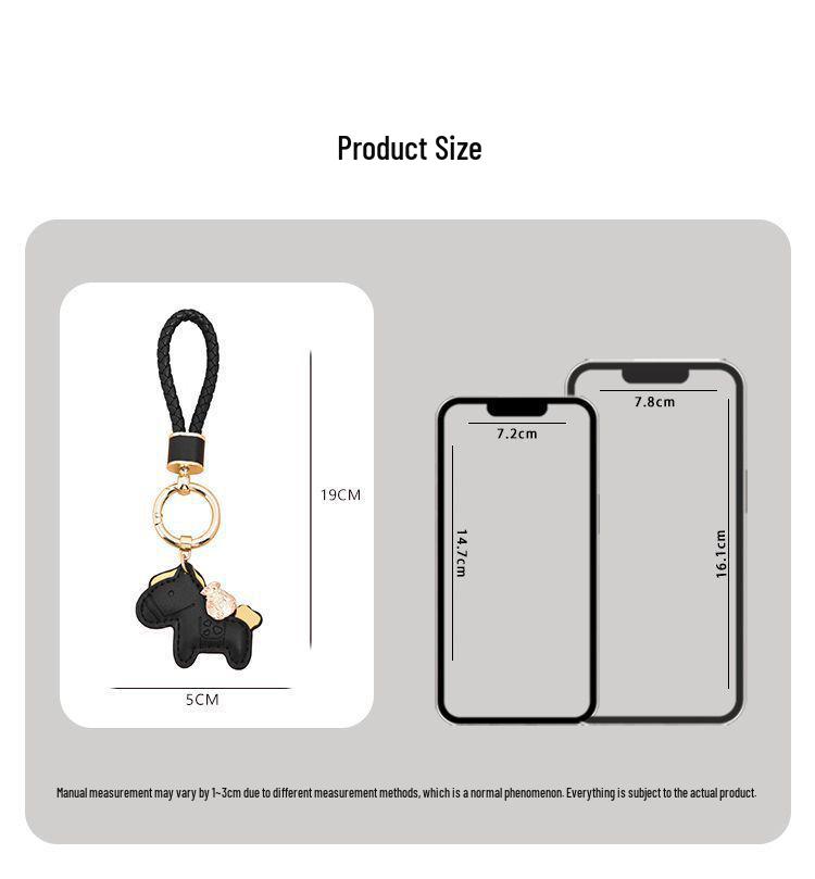 Exquisite Leather Cord Bag Charm & Car Keychain with Cute Horse Pendant Couple Bracelet