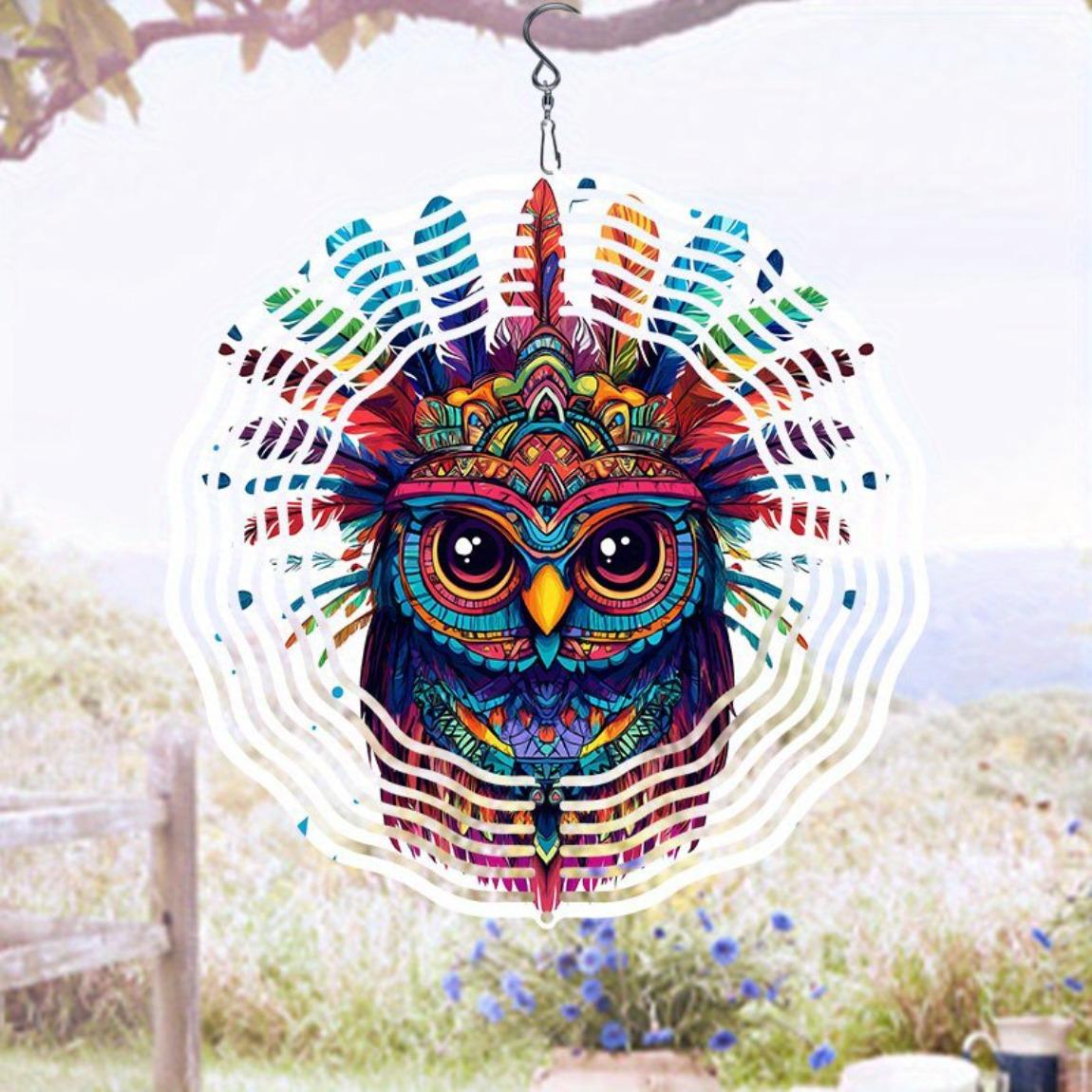 

1pc 3D Metal Owl Wind Spinner Mandala Design Outdoor Garden Decor Hanging Ornament No Battery Needed for Patio Yard Home