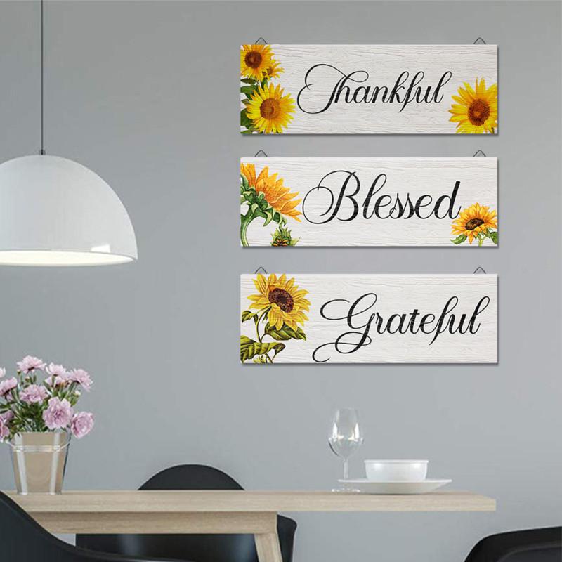 

3pcs Hanging Wooden Sign Sunflower Wall Signs With Triangular Hooks Rustic Farmhouse Wall Decoration