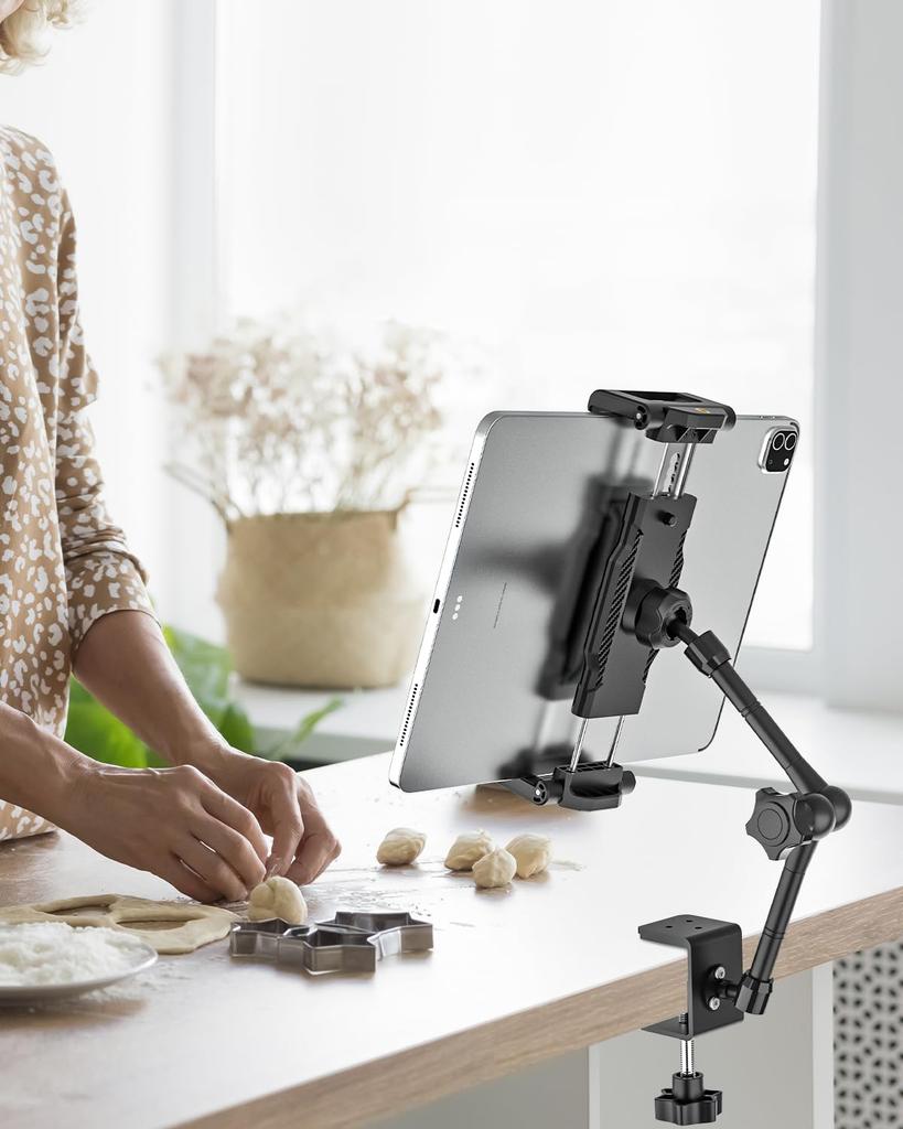 EXSHOW Tabletop Tablet Lightweight and Easy To Arm for Bedside Compact Fits Inch iPad Thick Stand, Store Aluminum, Dual-Stage Use, 360-Degree