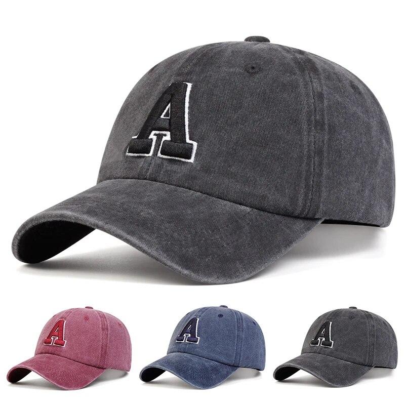 Casquettes de Baseball Unisexes Broderie Lettre A Lavées Printemps et Automne Chapeaux Casuels Réglables d'Extérieur Chapeau Anti-Soleil