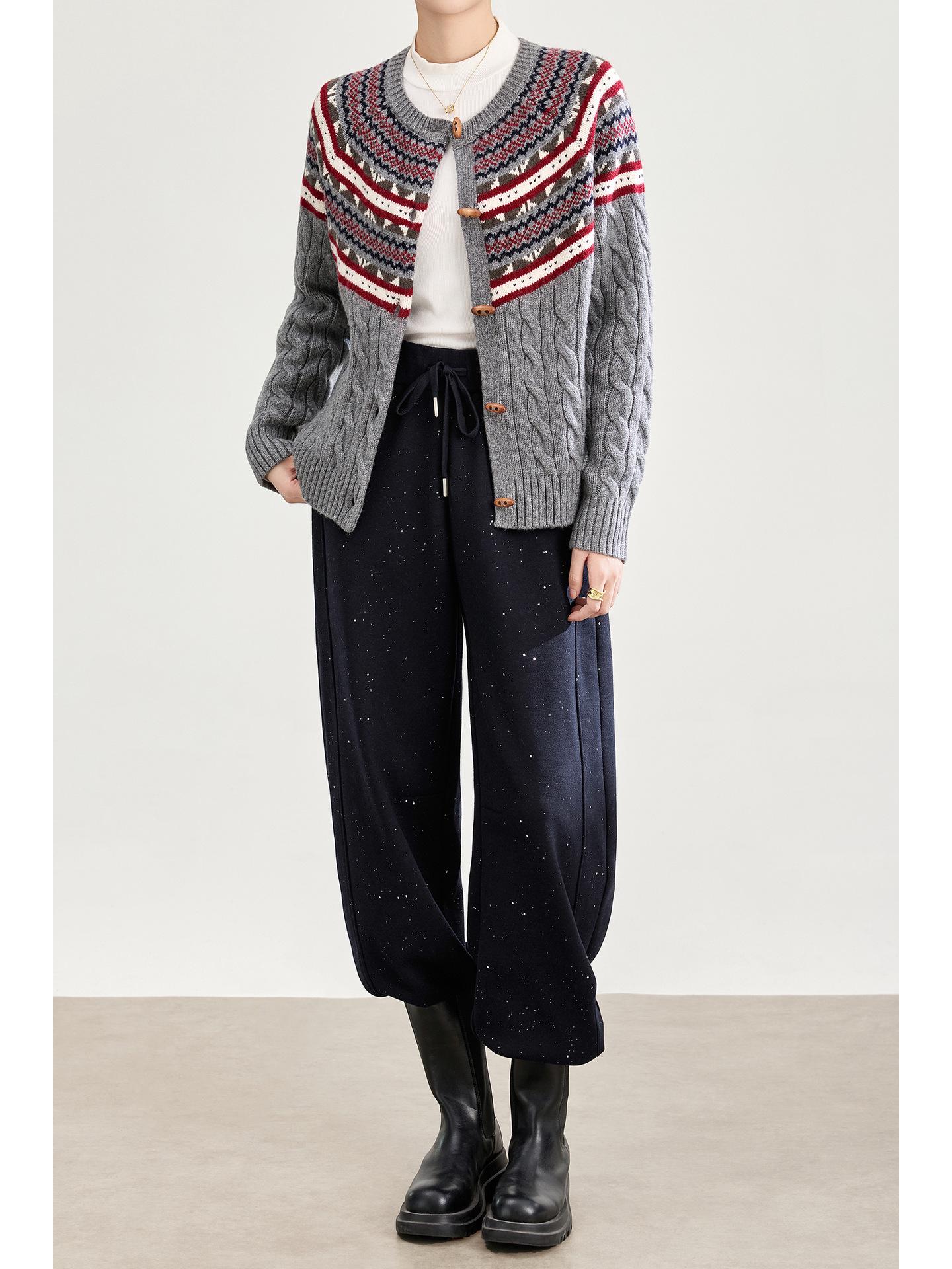 Fine Glitter Wool High Waist Wide Leg Drawstring Pants XXL