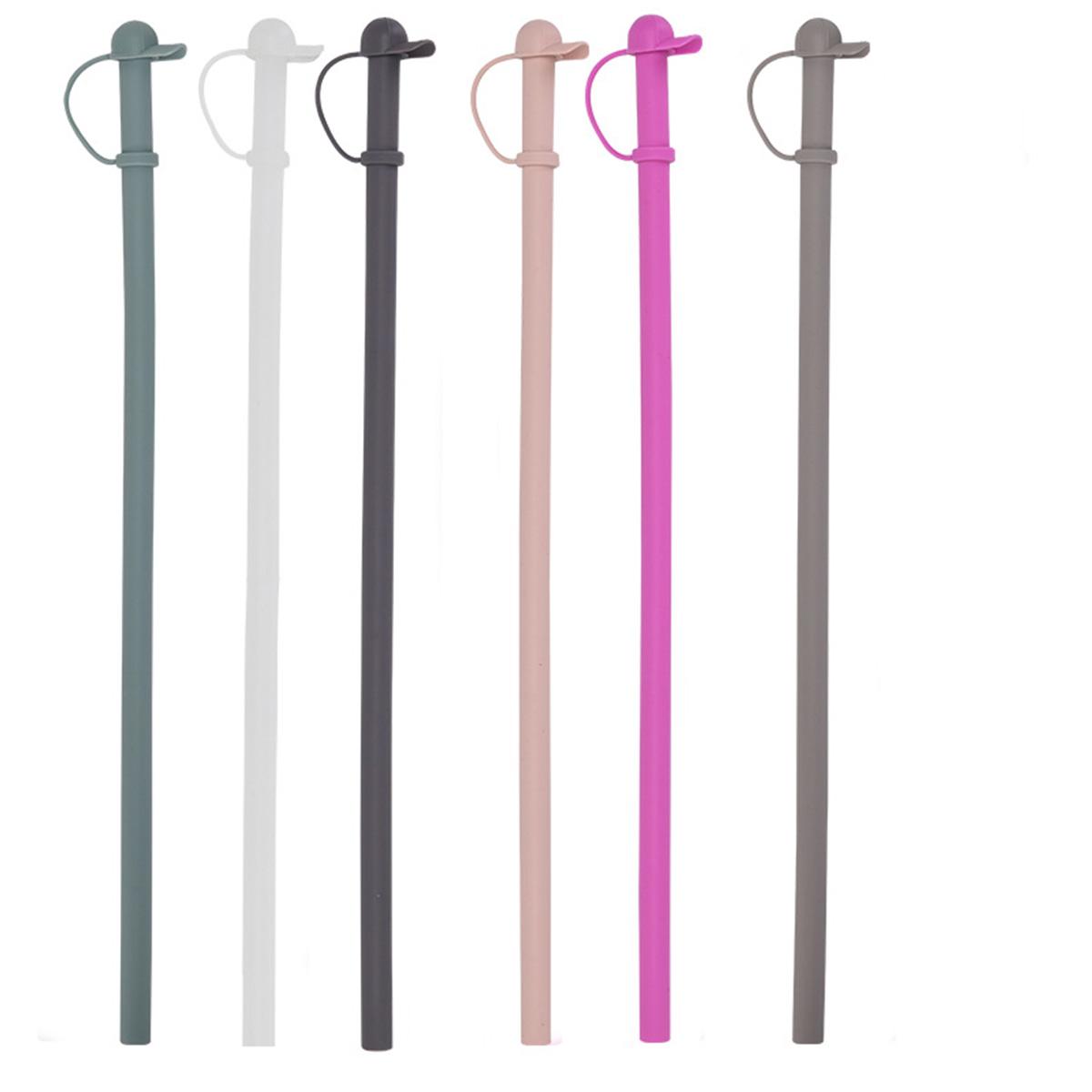 

D2 6 Pack Silicone Straws with Cap Lids - 31cm/12 in Long Reusable Replacement Straw, Fit for 40 oz 30 oz Tumbler/Water Bottle