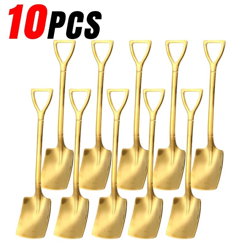 Stainless Steel Shovel Spoon Creative Gold Silver Coffee Spoons Ice Cream Dessert Scoops Teaspoon Kitchen Tableware Cutlery Sets