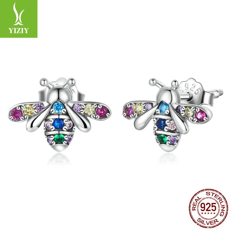 Yinziyun Insect Stud Earrings: Exquisite Butterfly & Dragonfly with Pave Diamond, 925 Sterling Silver