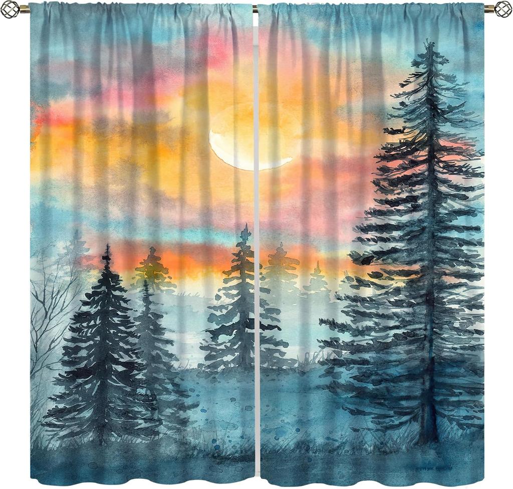 Forest Curtains Mysterious Mist Fall Nature Scenery Window Treatments Bedroom Living Room Darkening Made Of Polyester Area Decor