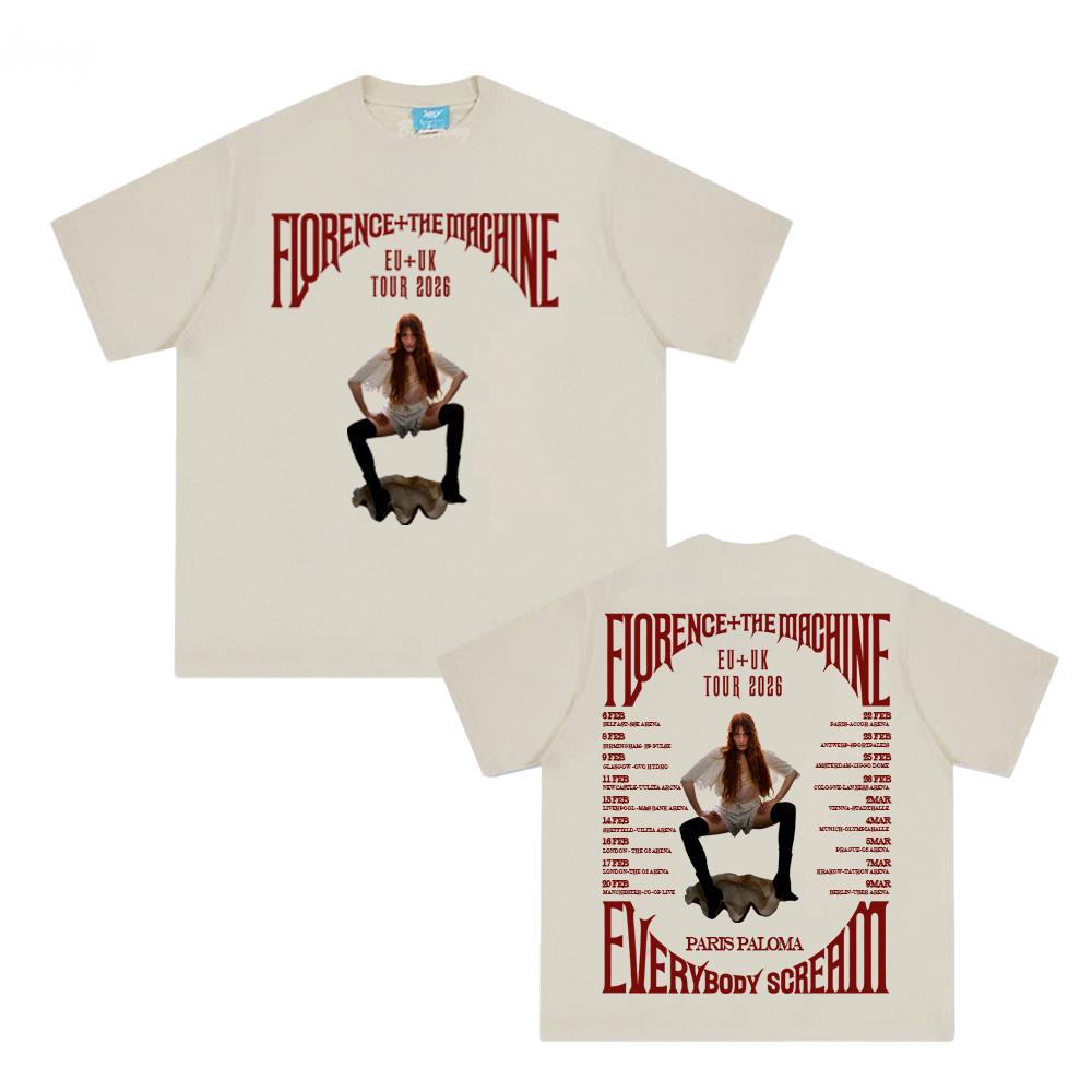 Florence and The Machine Band Tour2025 TOPS New O-neck Camisetas Graphic Printing Summer 100%Cotton Round Harajuku TEE