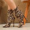 Eilyken Sexy Retro Leopard Print Buckle Peep Toe Stiletto Heels Women Boots Sandals Summer Zipper Dance Shoes Botas De Mujer