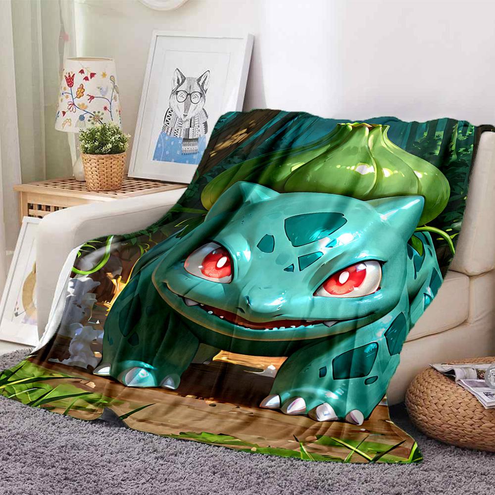 1 szt. Bulbasaur, Koc Pokémon Lekki Koc Flanelowy Koc Rzutowy Na Sofę, Łóżko, Podróż, Kemping, Salon, Biuro, Kanapę