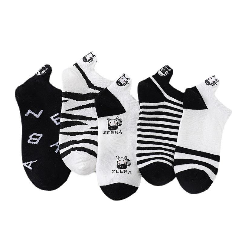 2021 Spring/Summer Zebra Embroidery Women's Boat Socks - Preppy Style, Trendy 3D Heel, Korean-Inspired Short Socks