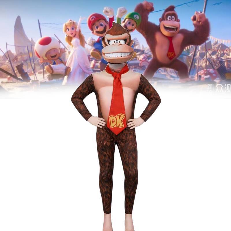 Super Mario Bros Donkey Kong Cosplay Costume For Kids And Adults With Gorilla Head Mask For Halloween Party