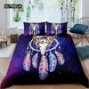 Purple Dream Catcher Duvet Cover Set Bohemian Feather Dream Catcher Bedding Set Microfiber Exotic Ethnic Style King Quilt Cover