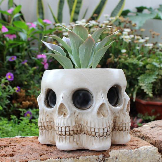 Creepy Skull Planter Succulent Vase Realistic Looking Multi-Face Design Horror Skeleton Planter