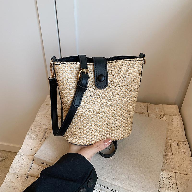 Elegant Pvc Bucket Bag 2024 Trendy Woven Design National Style Crossbody