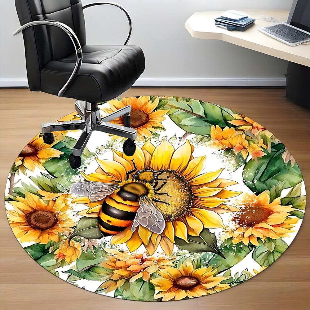 1pc Sunflower Bee Chair Carpet for Office, Non slip, Soft and Durable Office Rug