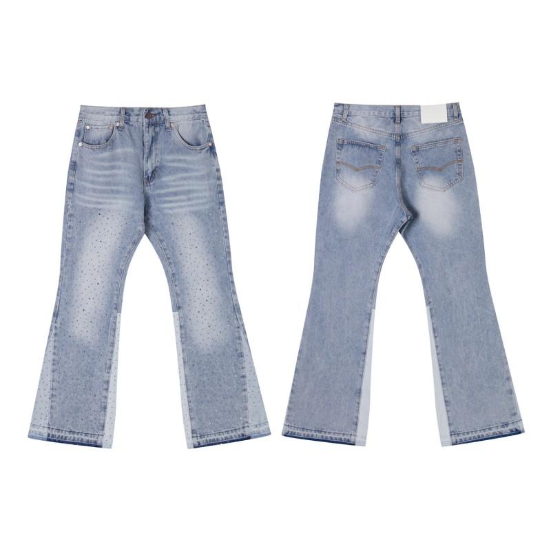 Mens High Street Graffiti Jeans Vintage Washed Slightly Flared Long Pants