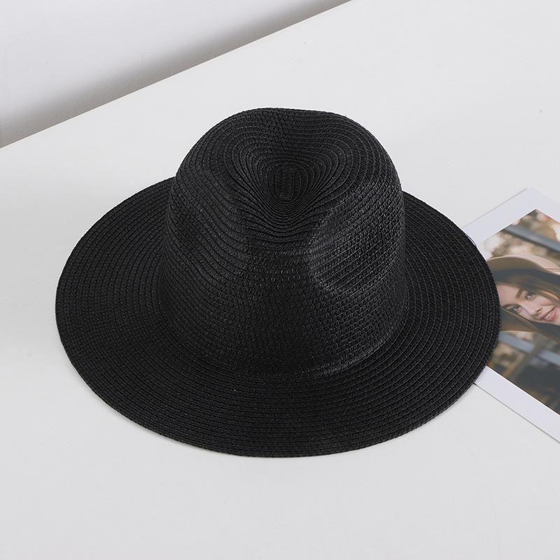 Summer Wide Brim Straw Hat Women And Men Outdoor Sun Protection Beach Panama Cap Solid Color Travel Holiday Visor Caps