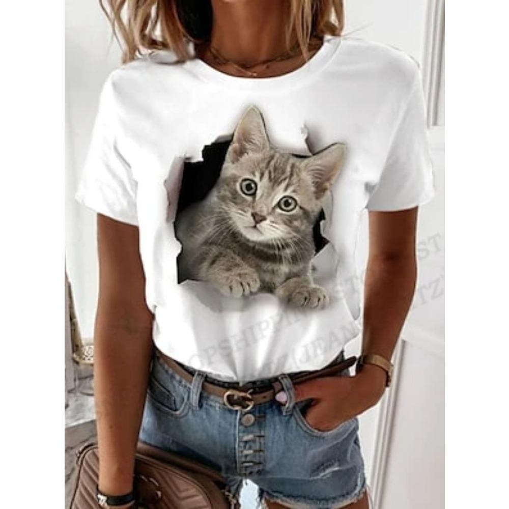 Summer Cat 3d Printing T-shirt Women's Fashion Loose Harajuku Short-sleeved Top T-shirt Suitable for Daily Casual Clothing