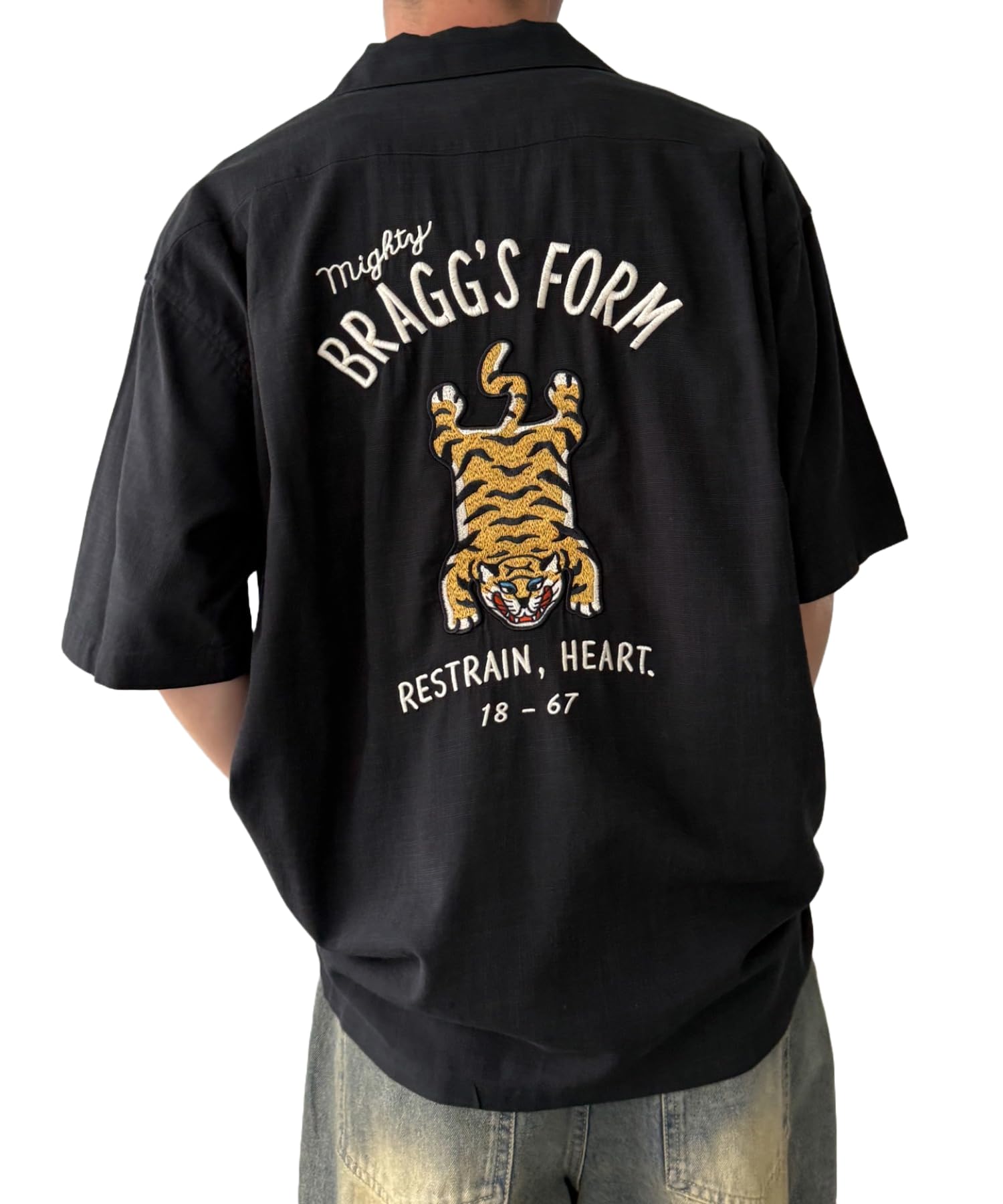 

WEGO Asalike Tiger Embroidered Short Sleeve Summer Size Black Men s Shirt, Top, L, чёрный