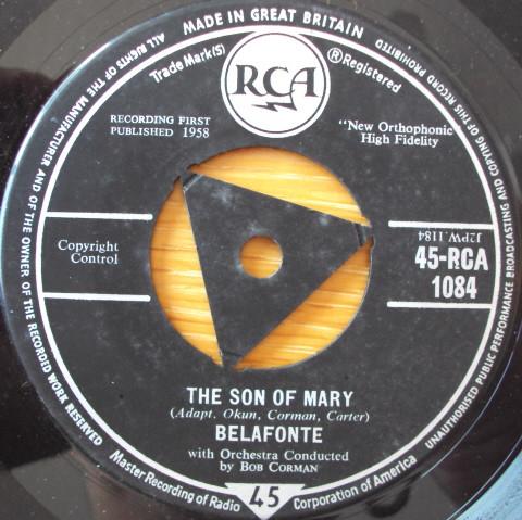 

7inch Record HARRY BELAFONTE The Son Of Mary 45RCA1084 RCA 1958 UK Jazz Used