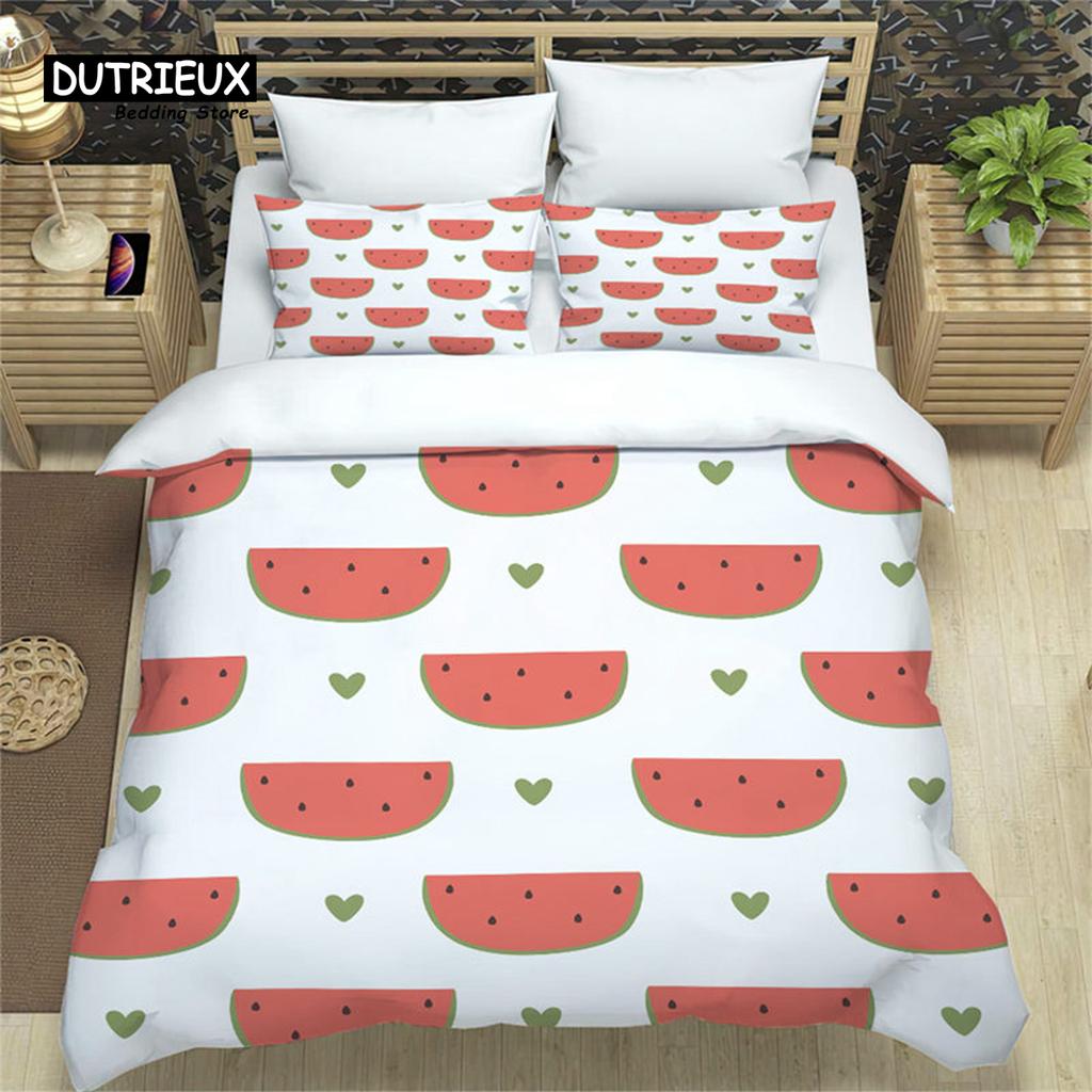 Summer Tropical Fruit Bedding Set Cartoon Fruits Orange Lemon Print Duvet Cover Microfiber Double Comforter Cover Bedroom Decor