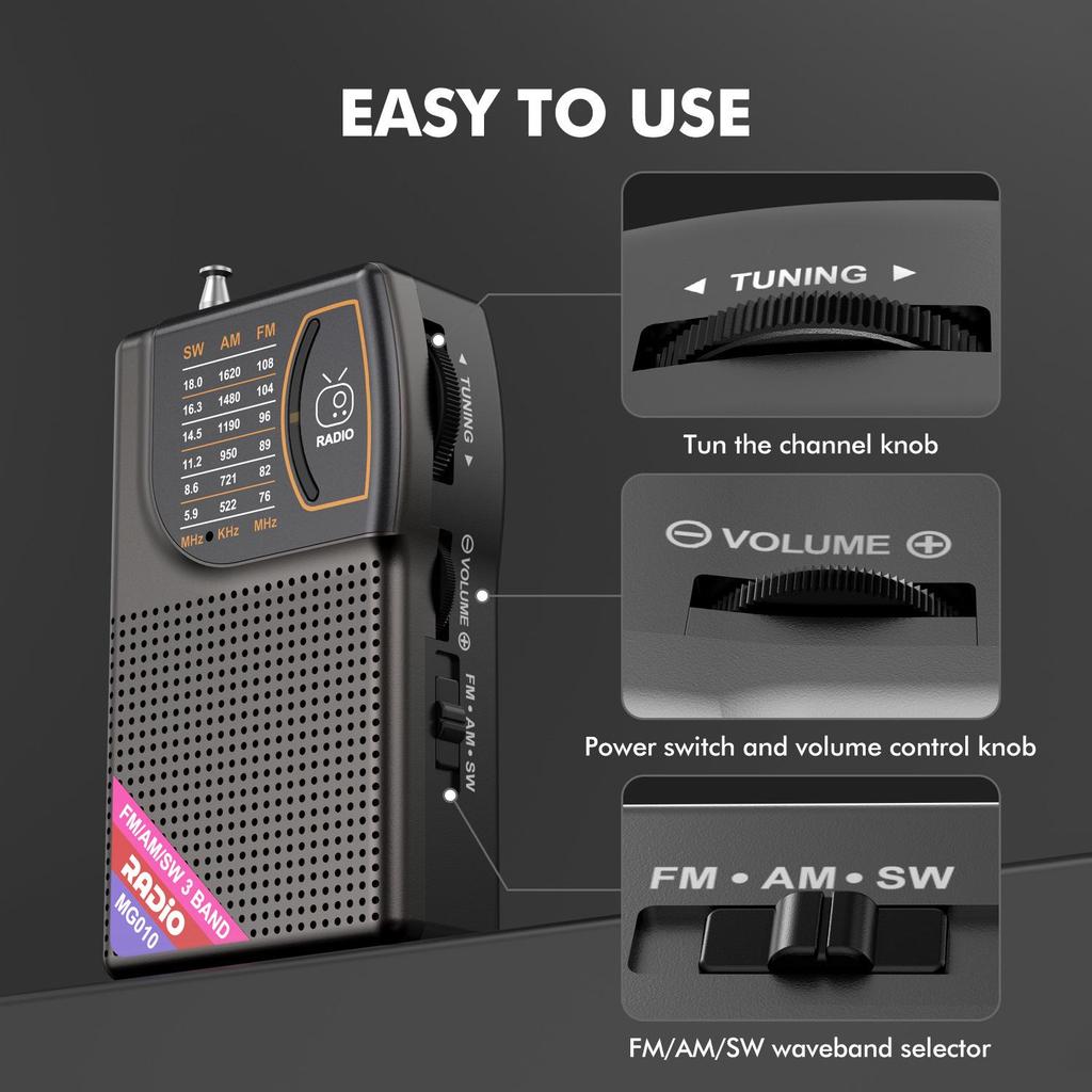 Portable Multi-Band FM/AM/SW Radio for Outdoor Use and Seniors