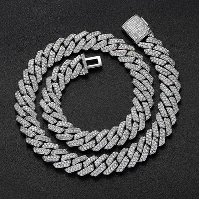Collier Chaîne Maille Cubaine Hip Hop Brillante 15MM Femme Homme Strass Couleur Glacé Chaîne Cubaine Bijoux Punk Collier Cadeau